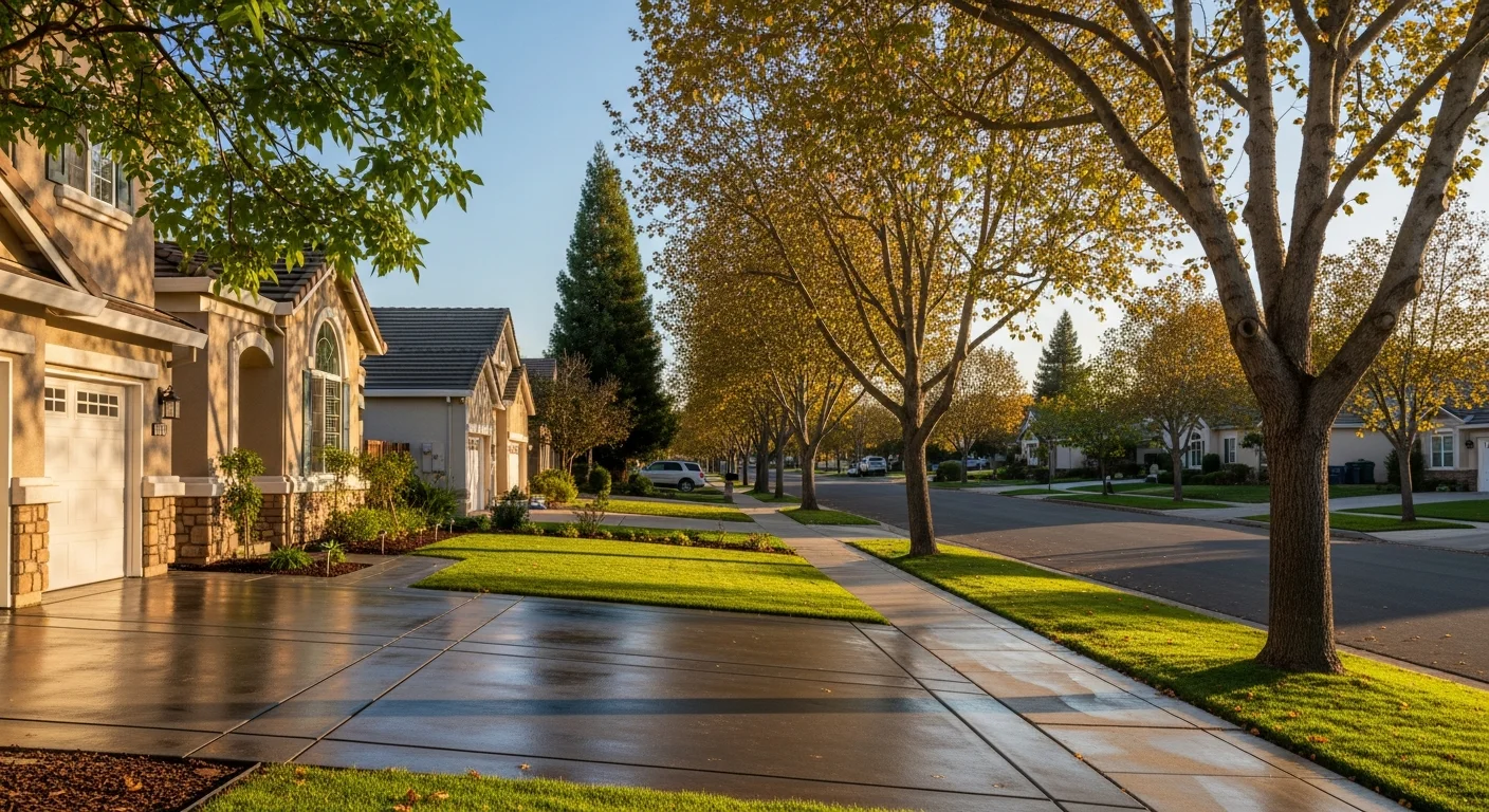 Pleasanton residential neighborhood with well-maintained homes, tree-lined streets, and family-friendly community atmosphere.